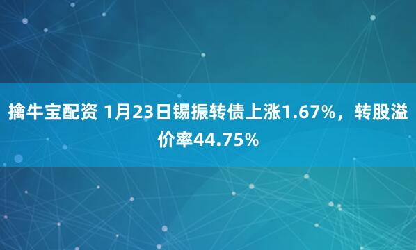 擒牛宝配资 1月23日锡振转债上涨1.67%，转股溢价率44.75%