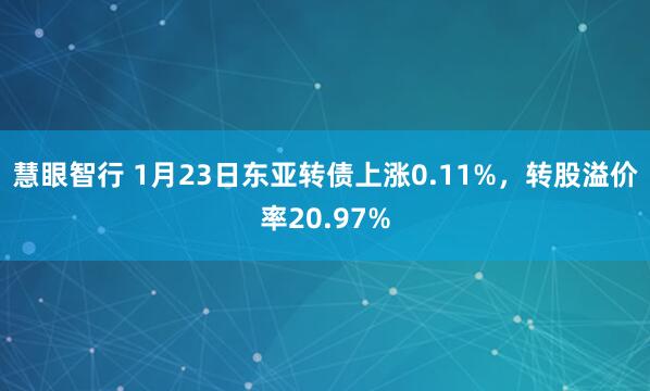 慧眼智行 1月23日东亚转债上涨0.11%，转股溢价率20.97%
